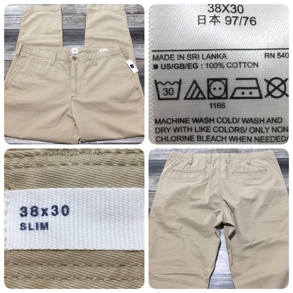 Gap Slim Chino Pants Men’s 38x30 Beige Stretch Cotton Blend - Picture 1 of 11
